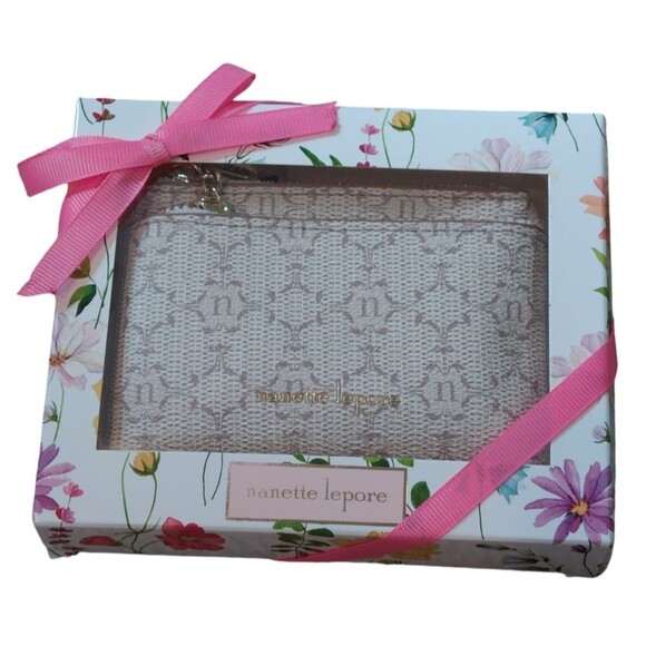 NWT Nanette Lepore Neutral Monogram Double Zip Pouch Wallet - Picture 5 of 5